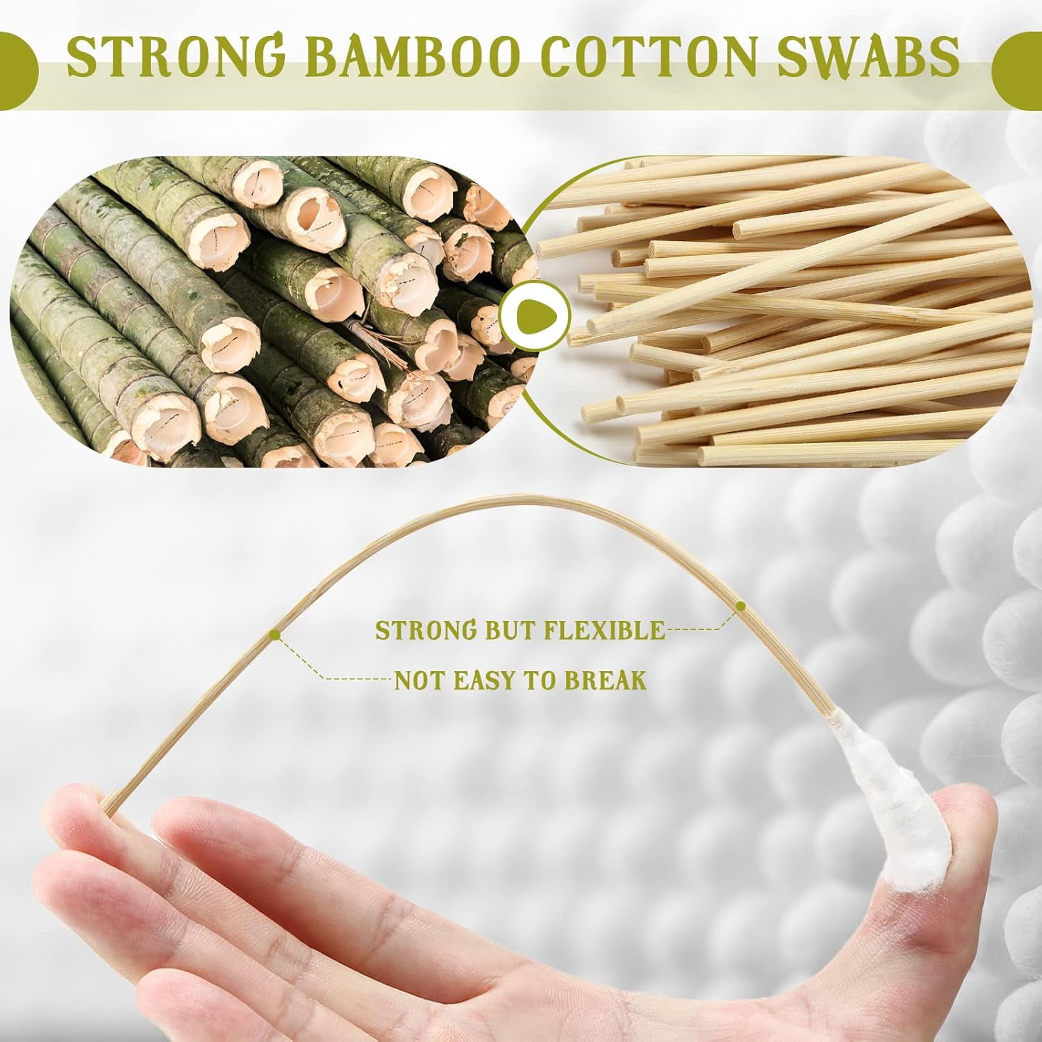 300 Pcs 8 Inch Large Cotton Swabs with Bamboo Handle Oversized Extra Long Cotton Tipped Applicators with Large 1/2" Diameter Ear Swabs for Wound Cleaning, Makeup