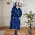 thumbnail image 2 of ABOYIART Unisex Wearable Hoodie Blanket, Oversized Ultra Soft Flannel, Large Pockets, Warm Winter Christmas Gift, Cozy Loungewear (Blue, Long Available), 2 of 7
