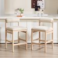 thumbnail image 6 of ONEVOG 26.8" Counter Height Bar Stools Set of 2, Modern Farmhouse Solid Wood Barstools with Linen Upholstered Curved Backrest & Cushion, Kitchen Island Chairs, Beige, 6 of 12