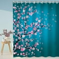 thumbnail image 3 of Cherry Blossom Shower Curtain Japanese Shower Curtain Floral Sakura Plum Blossom Flower Shower Curtains with 12 Hooks Teal Blue and Pink Pretty Shower Curtain, 72" W x 84" H, 3 of 6