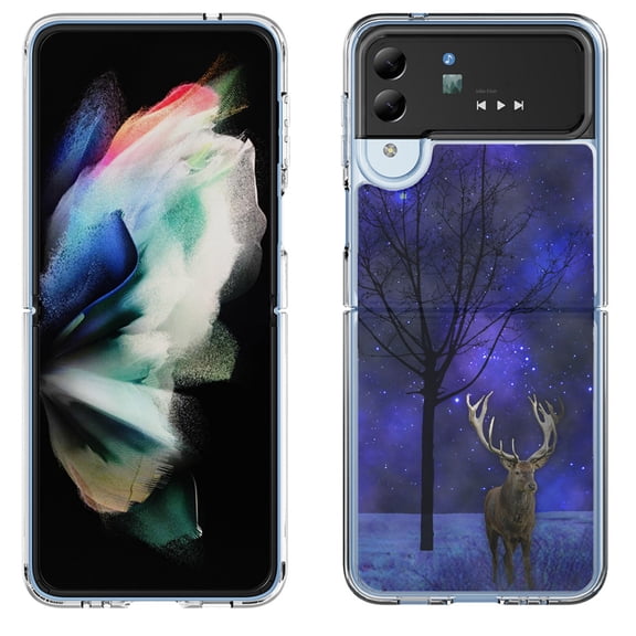 Shockproof Bumper Phone Case for Samsung Galaxy Z Flip 4 5G, by OneToughShield ® - Midnight Deer