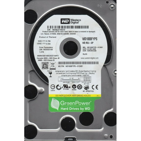 WD1000FYPS-01ZKB1, DCM HARCNV2AAB, Western Digital 1TB SATA 3.5 Hard Drive