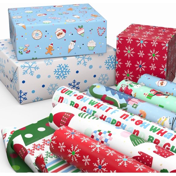 Stijggn 6pcs Christmas Wrapping Paper Holiday Gift Wrap Red & Black Plaid Xmas Design for Valentine's Day, Wedding, Birthday, Christmas, Baby Shower, Anniversaries