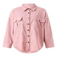 thumbnail image 4 of Womens Corduroy Autumn Shirt Jacket Lapel Button-down Long Sleeve Solid Color Shacket Jacket, 4 of 5