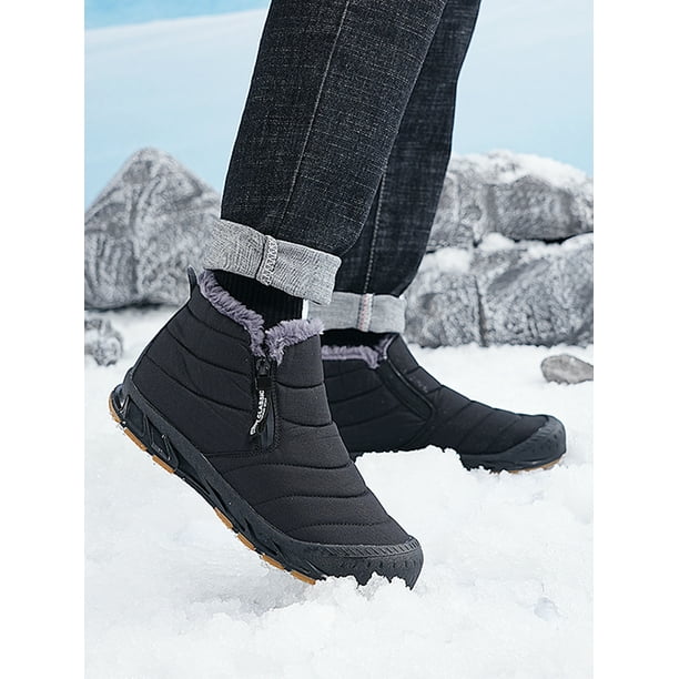 Woobling Mens Snow Boots Anti Slip Sole Ankle Boot Zipper Winter Shoes  Waterproof Comfort Casual Shoe Outdoor Lined Booties Black 12 