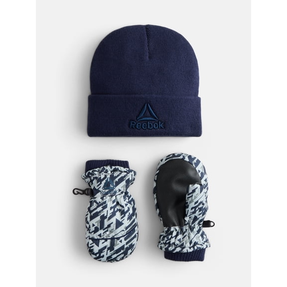 Reebok Toddler Boys' Beanie Hat and Sport Mittens Set, 3-Piece, One Size