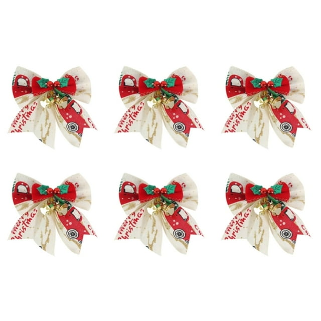 6 PCS Christmas Bows Christmas Burlap Bows with Little Bell Mini Ribbon Bowknot Ornament for Christmas Tree Crafts Home Decoration(Multiple Colors 3.54*3.3Inch)