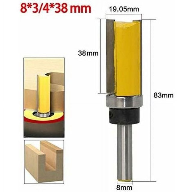 Broca enrutadora de copia, fresadora de madera, vástago de 8 mm, hoja de 38 mm en acero de aleación de alta calidad para trabajar madera maciza/tableros de partículas/MDF a mano, amarillo