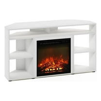 Pemberly Row Corner TV Stand with Fireplace for TV up to 55 Inches Solid White