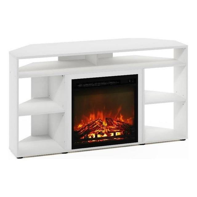Pemberly Row Meuble Télé d'Angle avec Foyer pour Télé jusqu'à 55 Pouces Blanc Uni