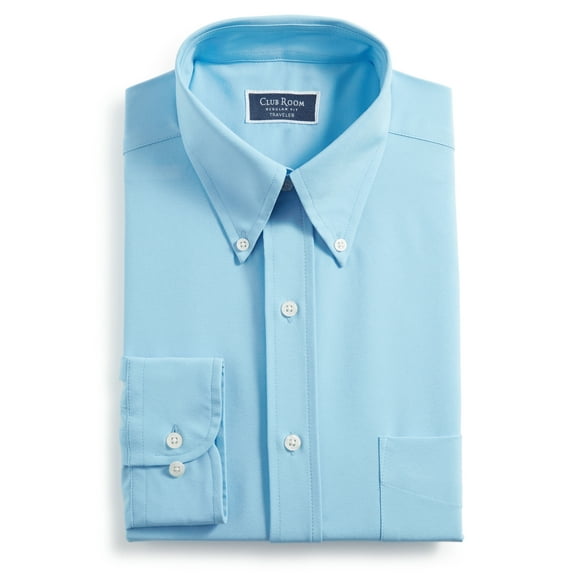 Club Room Men's Regular Fit Traveler Dress Shirt Blue Size 15.5X32X33
