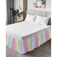 thumbnail image 4 of Rainbow Stripes Wrap Around Bed Skirts for Queen Bed 18" Drop,Bed Skirt with Adjustable Elastic Belt Dust Ruffle Bed Valance for Bedroom Hotel Modern Colorful Cream Striped Aesthetics Bed Frame Cover, 4 of 7