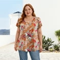 thumbnail image 6 of Womens Summer Blouses V Neck Loose Dressy Shirts Petal Short Sleeve Plus Size Tunic Tops, 6 of 8