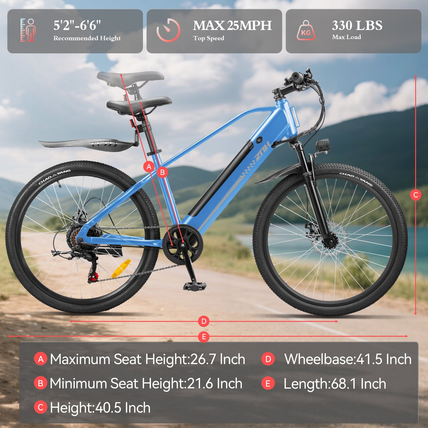 ZNH Powerful 750w Electric Bike for Adults,E-Bicycle w 48V 13AH Removable Battery,26'' Electric Mountain Bike for Men,UL2849,7-Speed,Blue