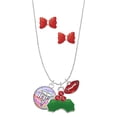 thumbnail image 1 of Delight Jewelry Silvertone Domed Multi Color RPT Christmas Kiss Charm Necklace and Stud Earrings, 1 of 4