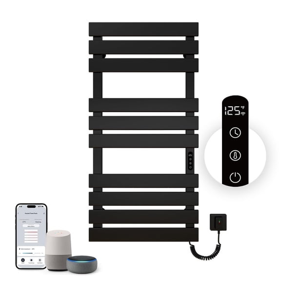 OihPaw Towel Warmer 43 * 22 inches WiFi Electric Towel Rack,410W Wall Mounted Heated Towel Warmer Rack with Timer and LED Indicator,Black Right Electric Towel Warmer