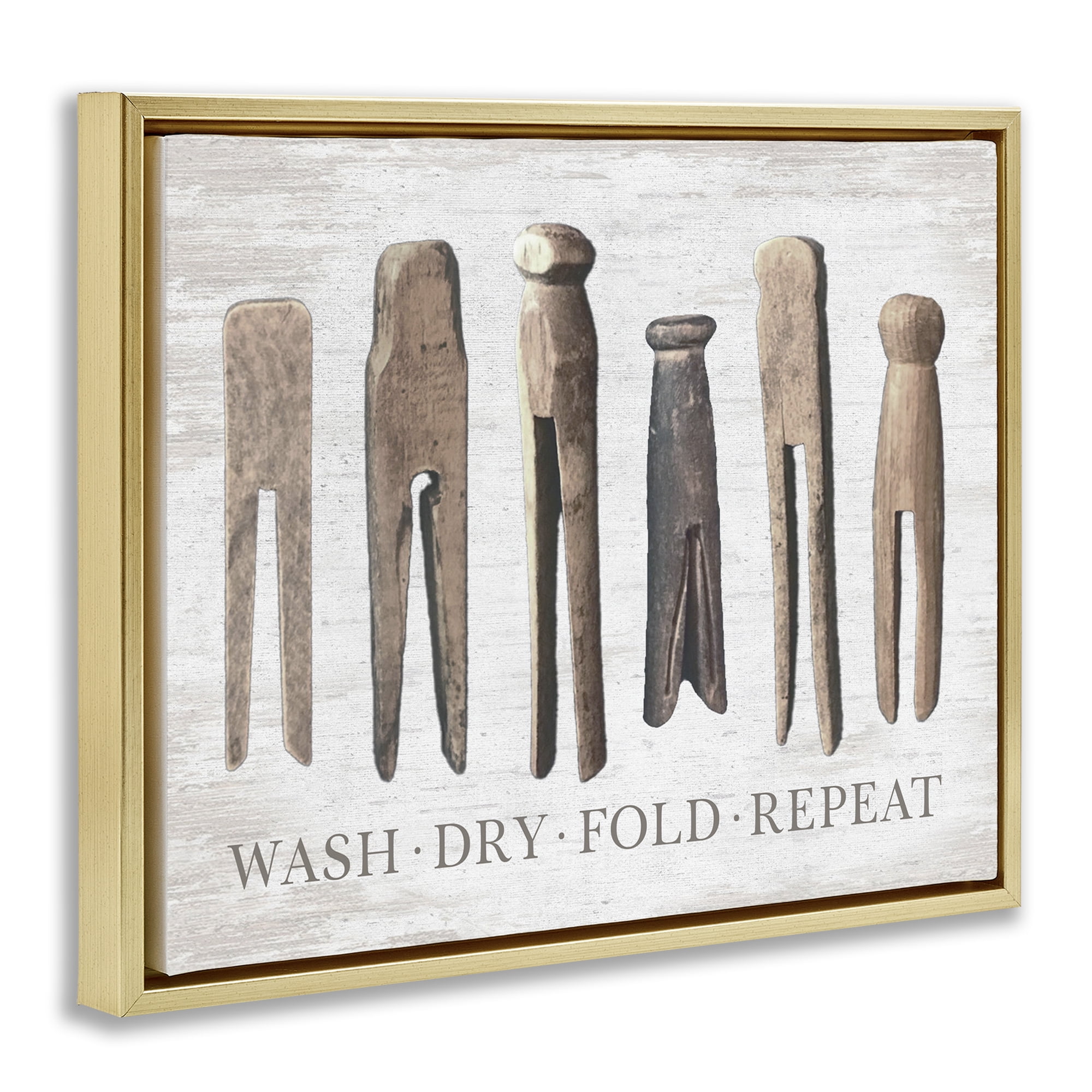 Rustic Laundry Phrase Gold Floating Frame Canvas Art, 21 x 17