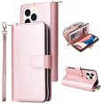 thumbnail image 1 of SaniMore for iPhone 14 Pro Max (6.7" 2022) 3 in 1 Case, Zipper Purse Cover + Card Slots +  Kickstand + Detachable Lanyard Comprehensive Protective Shockproof Anti-drop Shell, Rosegold, 1 of 8