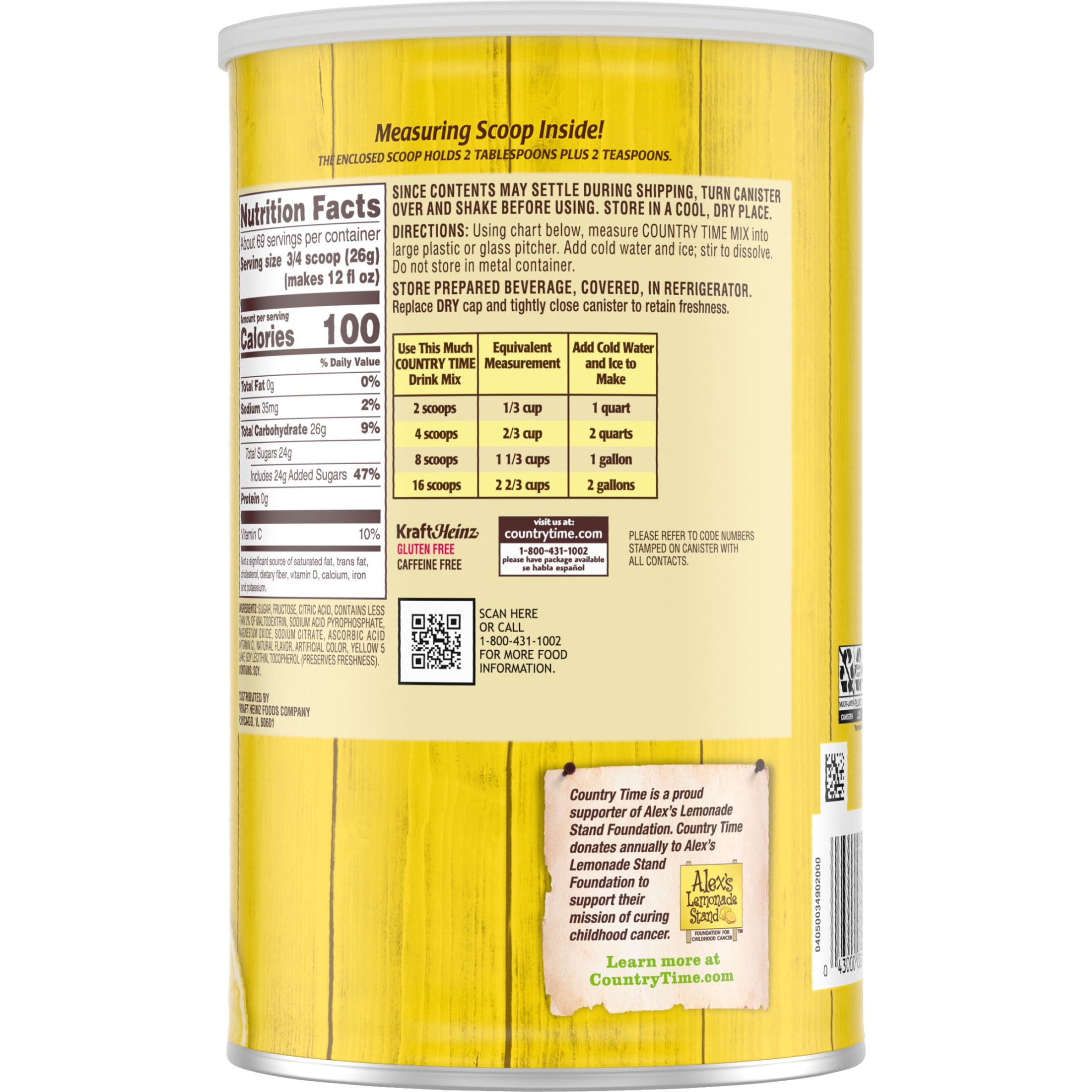 Country Time Lemonade Powdered Drink Mix, 1 Canister, for Flavorful Hydration and Shareable Refreshment, Naturally Flavored with Other Natural Flavor, No Artificial Sweeteners or Flavors, 63 oz