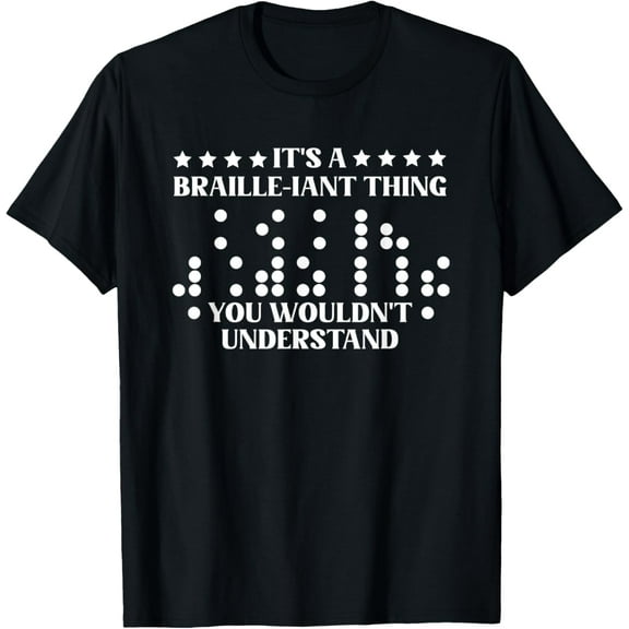 Braille Blind Blindness Awareness Visually Impaired T-ShirtMen's and women's gift, black and white T-shirt, size: Extra large S-4XL