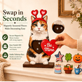 thumbnail image 5 of Interchangeable Magnetic Cat Wooden Desk Decor, Seasonal Animal Tabletop Stand with Swap Hats for Farmhouse Home Office Tiered Tray, 5 of 7