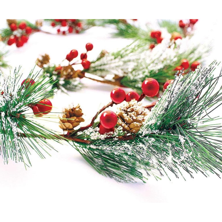 Christmas Garland With Red Berries & Pine Cones – 6ft Winter Greenery Decor For Mantel, Stairs