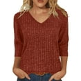 thumbnail image 2 of BLVB Womens 3/4 Sleeve Shirt Fall Fashion V Neck Sweater Ribbed Knit Tunic Tops Dressy Casual Soft Blouse Trendy Clothing, 2 of 7
