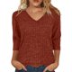 thumbnail image 2 of Blusas para mujer,Camiseta de mujer con cuello en V y manga 3/4, blusa informal de color liso, de poliéster, cómoda para uso diario, sopatenor, 2 of 9