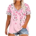 thumbnail image 2 of Mifsaly Plus Size V Neck Short Sleeve Tops for Women Summer Casual Oversized Top Abstract Stripe Glitter Trim T Shirts Comfortable Daily Wear Loose Blouse S, 2 of 6
