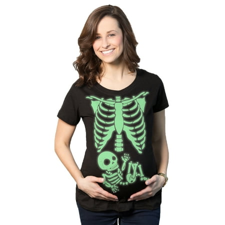 

Maternity Skeleton Baby T Shirt Funny Cute Pregnancy Halloween Tee Announcement (Glow) - XXL