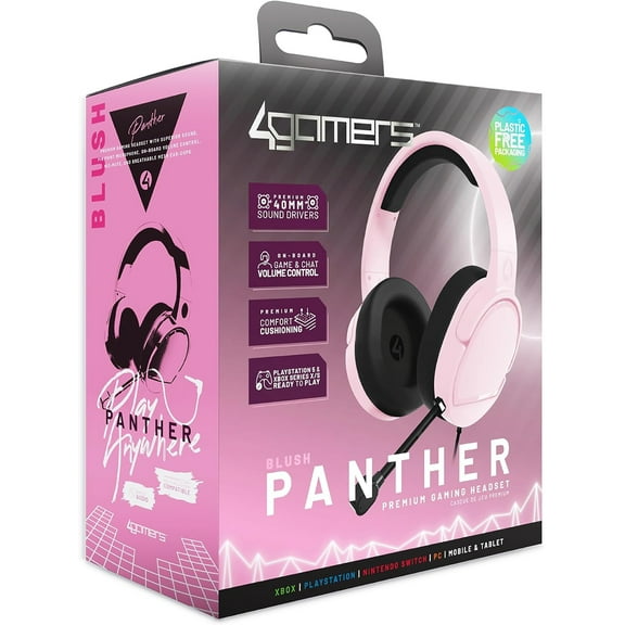 PC Accessory: Wired Headset - 4Gamers PANTHER Headset - Blush: Compatible with PC, Switch, PS5, Xbox X|S