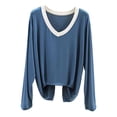 thumbnail image 3 of Liweisiy Women's V Neck Pajama Shirts Long Sleeve Relaxed Fit Cooling Lightweight Tops Summer Casual Bassic Sleepwear Navy XL, 3 of 6