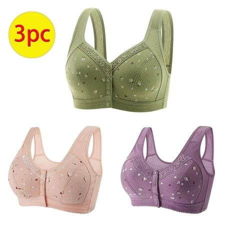 GERsome 3PCS Women s Front Closure Bras Posture Full Coverage Plus Size No Underwire Support Plunge Seamless Bra 3PCS#Green/Purple/Pink XXXL