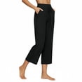 thumbnail image 5 of Wide Leg Capri Pants for Women Palazzo Pant Casual Wide Leg Trousers with Pockets Summer High Waisted Drawstring Pants Black M, 5 of 5
