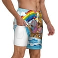 thumbnail image 3 of Goofa Rainbow Animals on Noah's Ark Printed Men's Swim Trunks Board Shorts Quick Dry Mens Swimming Trunks with Compression Liner,Breathable Fit Hawaii Beach Shorts-XX-Large, 3 of 9