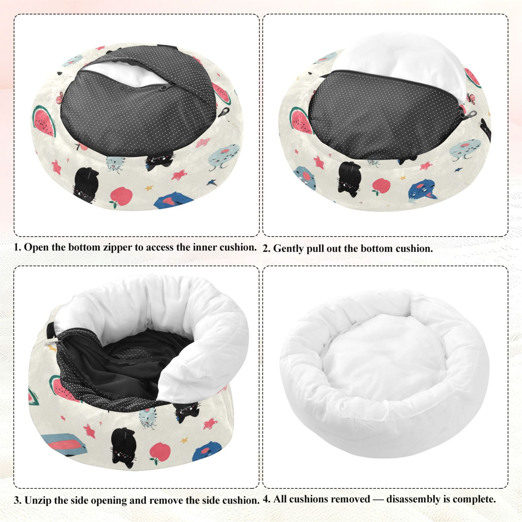 Iauyy Pet Couch Donut Cat Bed for Indoor Cats/Small Dogs Washable & Machine with Non-slip Bottom Calming Cat Furniture, Fresh Butterfly (XS)