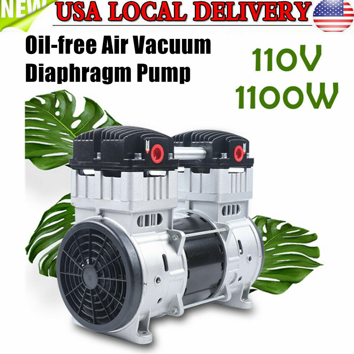 1100W 7CFM Oilless Vacuum Pump Industrial Air Compressor Oil Free Piston Pump
