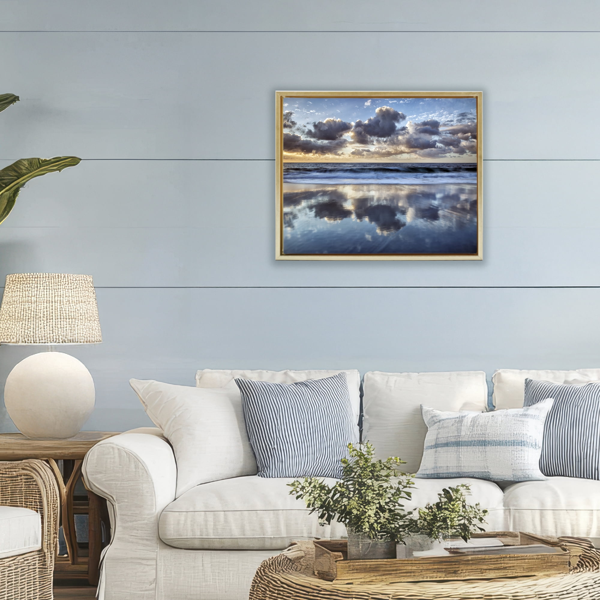 Stupell Industries Reflective Clouds Seascape Gold Framed Floater Canvas Wall Art, design by Superstock Partners LLC
