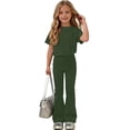 thumbnail image 2 of biudgviw Girls Clothes 2 Piece Outfits Summer Crewneck Short Sleeve T Shirts with Flare Pants Casual Clothing Set 5-15 Years, 2 of 7