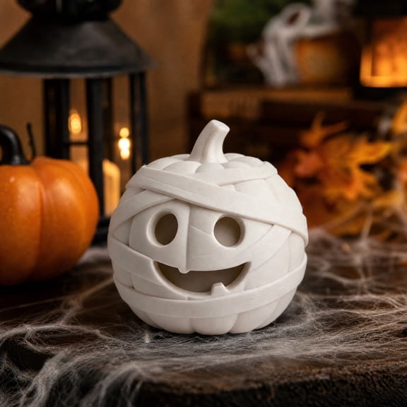 Trovenix 3 Pack Blank Paintable Halloween Mummy Figurines Printed Unpainted Mummy Pumpkin Ghost Skeleton Statues For Tabletop Decor Ornaments