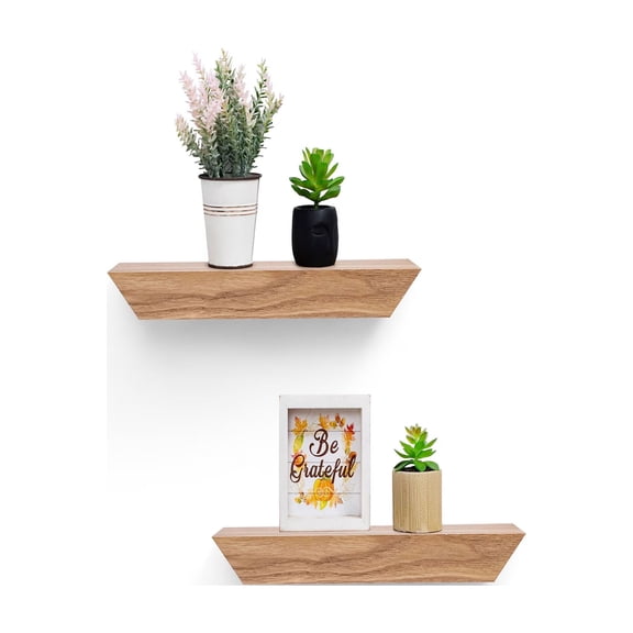 MAYEERTY 2-Piece Floating Shelves, 11.8" Wood Wall Mounted Shelf Set with Invisible Brackets, for Books, Plants & Decor, Bedroom Living Room Kitchen