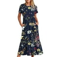 thumbnail image 2 of Robes pour Femmes 2024 Été Surdimensionné Manches Courtes Col Rond Ample Imprimé Fleurs Couleur Longue Robe 50 % de Réduction!, 2 of 5