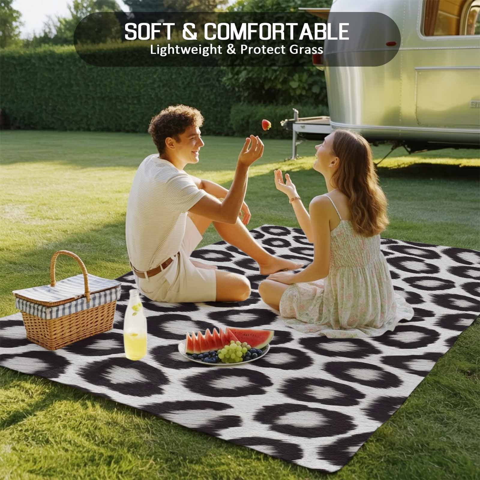Leopard Printed Outdoor Rug for Patio/Deck/Porch, Non-Slip Large Area Rug 4 x 6 Ft, Farmhouse Vintage Animals Black Grey Indoor Outdoor Rugs Washable Area Rugs, Reversible Camping Rug Carpet Runner