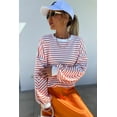 thumbnail image 4 of Women's Orange Stripe Drop Shoulder Crew Neck Loose Fit Sweatshirt - [ZhiHiMeRi] | (US 12-14)L, 4 of 12