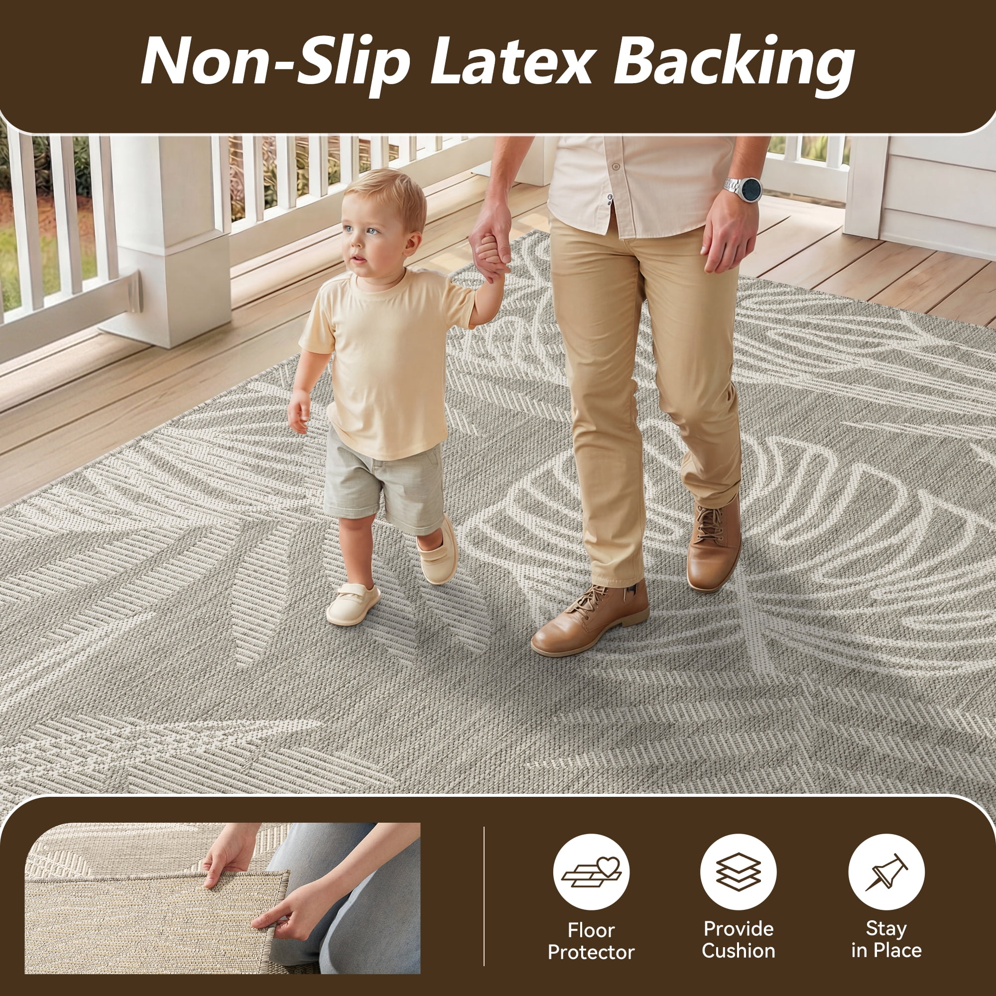 SIXHOME Outdoor Rugs 5'x7' Patio Rug Tropical Indoor Outdoor Rugs Polypropylene Washable Non Shedding, Easy Clean, Waterproof, Durable Outdoor Carpet for Porch Balcony Deck Neutral Gray