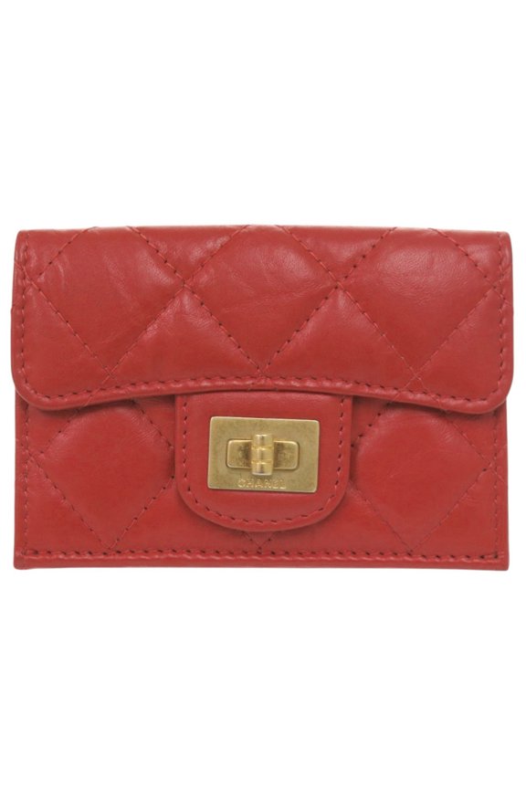 Pre-Owned Chanel 2.55 Compact Wallet Leather Serial Number 26 Series Red Tri-fold...