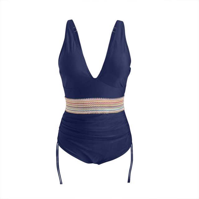 Admvng Swimsuits for Women 2025 Tummy Control Color Block Ruched Drawstring Swim Suit Tie Side Sexy Swimwear S-2XL
