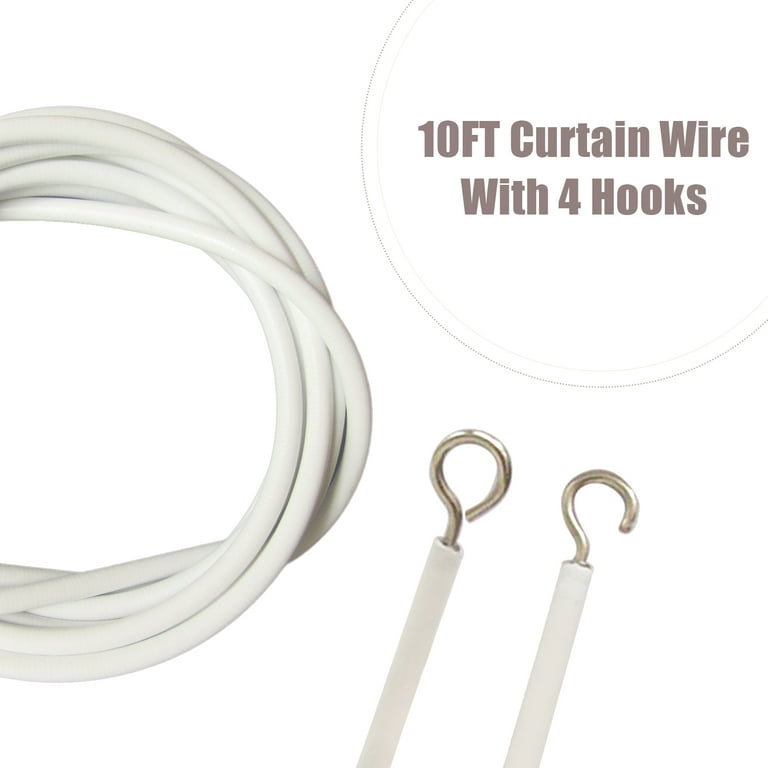 10Ft Curtain Wire with 4 Hooks Diy Curtain Rod Picture Hanging Wire Wire  Hanging Cord 