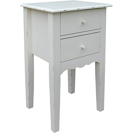 eHemco Victorian Wood Side Table End Table with Dual Drawers, Antique White