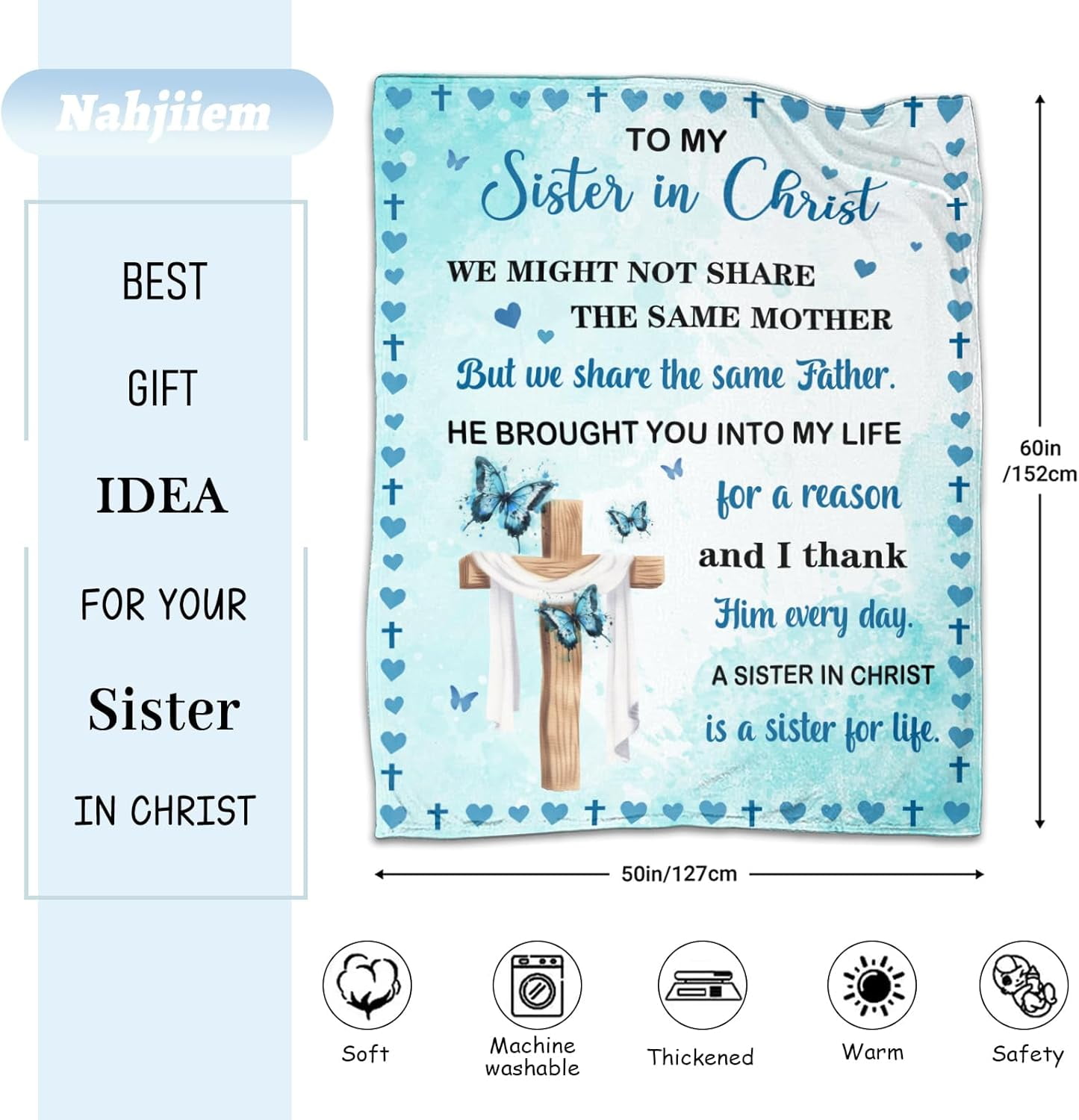 Sisters in Christ Gifts for Women Christian Gifts for Sisters Secret Sister Gift for Women Faith Based Blankets Christian Sister Friends Throw Blanket 50"x60"